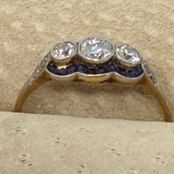 18k Gold and Platinum Old European Cut Diamond Ring 6 .78 CTW Diamonds Antique - Picture 3 of 9